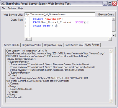 SPS Search Test - Displaying the query
packet