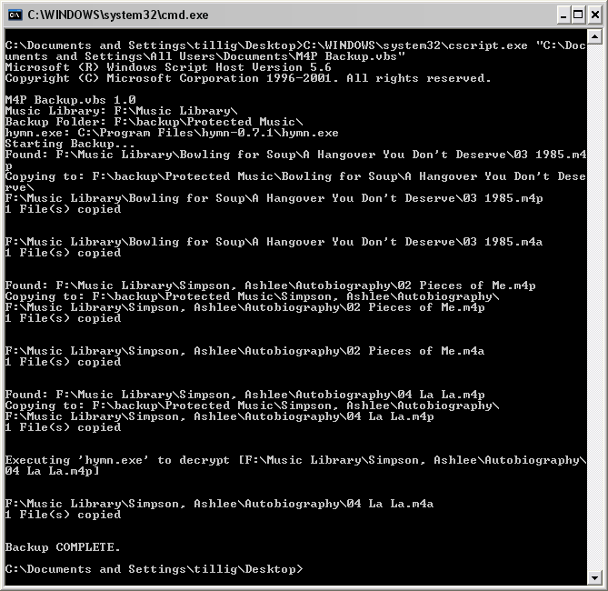 Sample backup session - click to
enlarge.