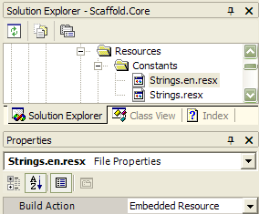 Solution Explorer and Properties Window with an embedded resource in
Visual
Studio
