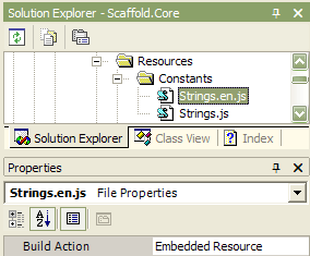 Solution Explorer and Properties Window with an embedded resource in
Visual
Studio