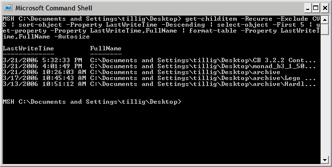 Monad in action - sorting most recent modified files (click to
enlarge)