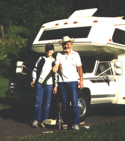 Granddad and Travis fishing, June 1988 - whoops! Dropped the fish!