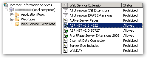 Web Service Extensions inside IIS6 admin
console.