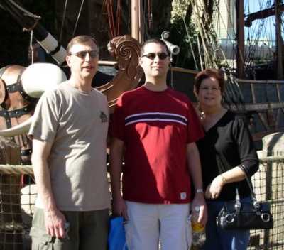 Dad, Travis, and Mom outside the Treasure
Island