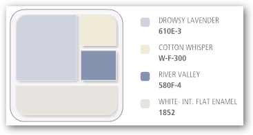 Paint scheme: drowsy lavender, cotton whisper, river valley, and
white.