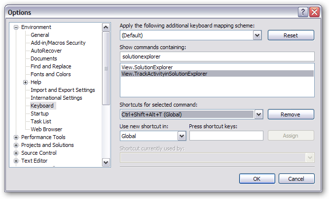 View.TrackActivityinSolutionExplorer key
binding