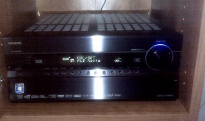 The Onkyo TX-NR3007 in the entertainment
center.