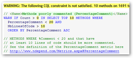 Definition of the CQL query showing not enough
comments.