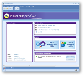 NDepend welcome
screen.