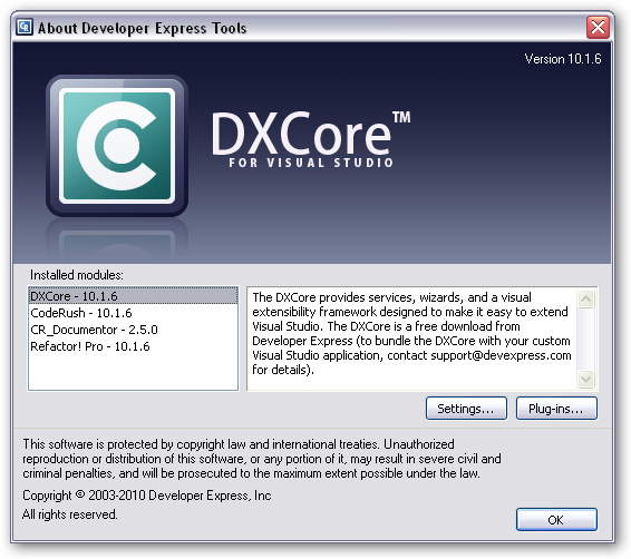 DXCore "About"
box