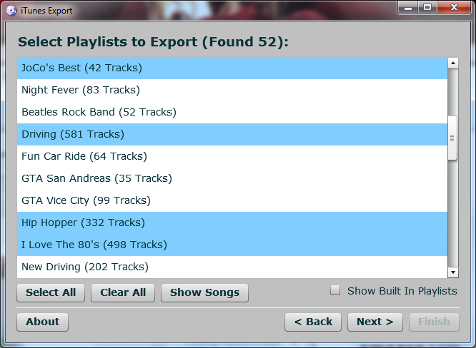 Select the playlists to
 export.