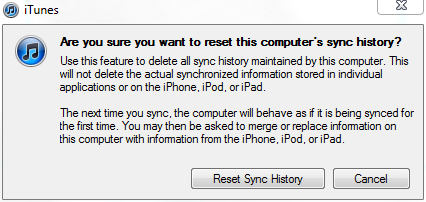 Reset sync history
 warning.