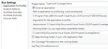 "Application to Profile" settings in NCover
Explorer