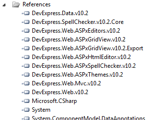 DevExpress assembly references in the MVC3
project.