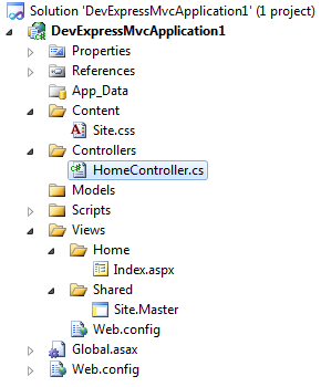 Default project structure for DevExpress MVC3
project.