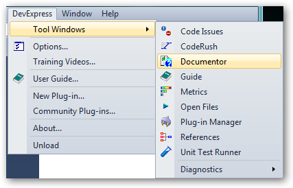 DXCore Tool Window plugin menu
integration