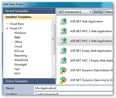 Add new ASP.NET MVC3 Web
Application