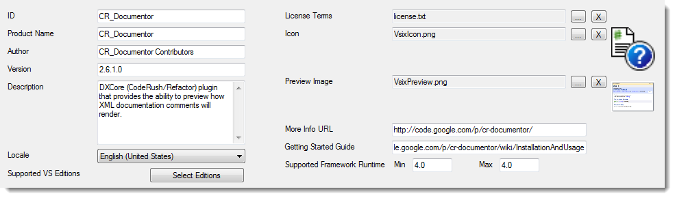 A fully populated VSIX manifest