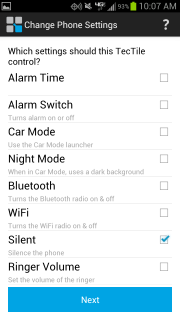 Samsung TecTile app: Change Phone
Settings