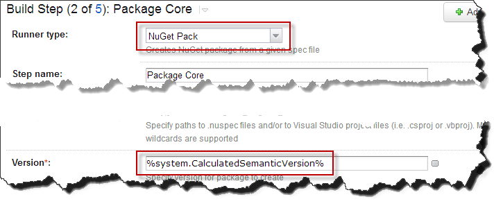 On the NuGet Pack step use the new version variable.