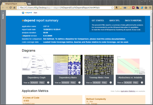 HTML report from
NDepend