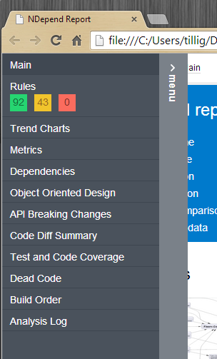 NDepend report
menu