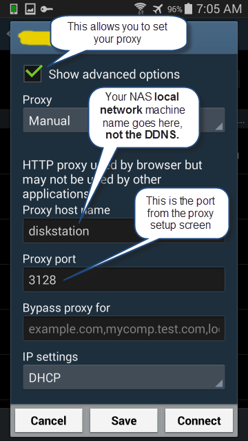 The proxy server configuration in the wifi hotspot