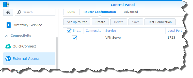 The router rule in DSM control panel