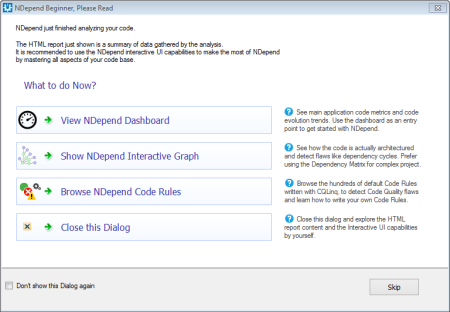 NDepend beginner dialog