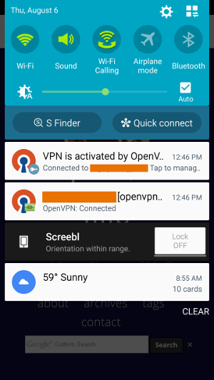 OpenVPN Connect showing the connection is active