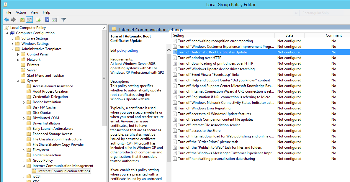 Turning off automatic third-party CA updates