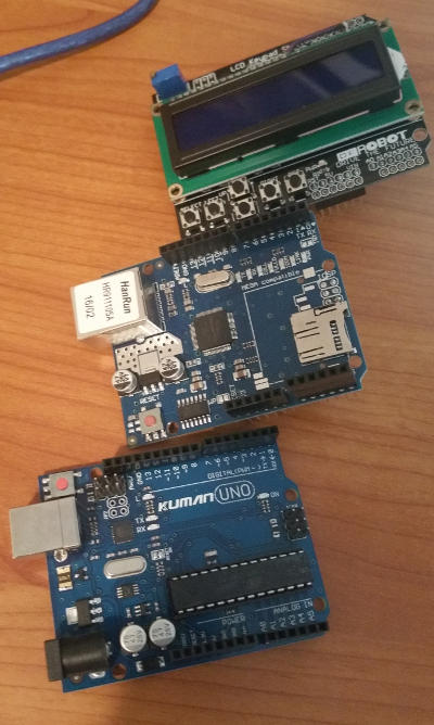 The Arduino and shields, ready to stack