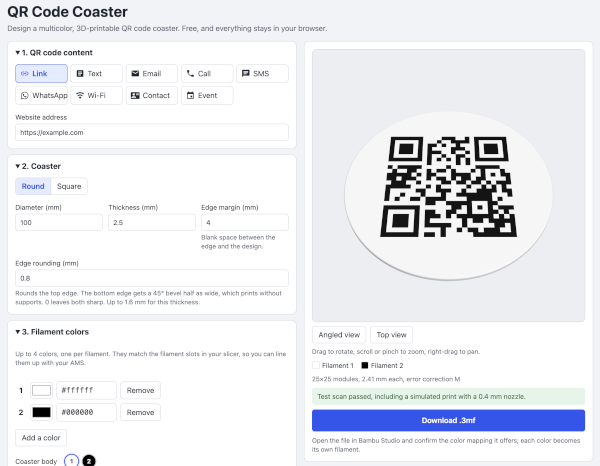 QR Code Coaster generator screenshot