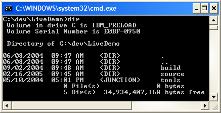Command prompt illustrating
junctions