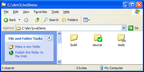 A Windows Explorer folder showing junctions with icon
overlays